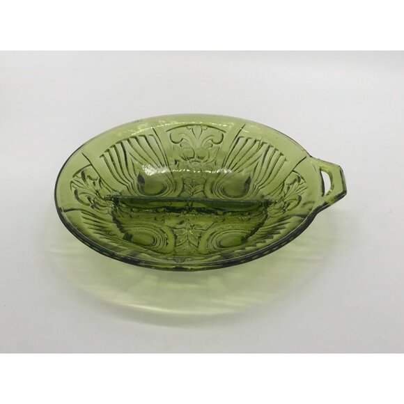 Vtg MCM Indiana Glass Avacado Green "Killarney" Divided Trinket/Nut Dish/Ashtray - Picture 3 of 5